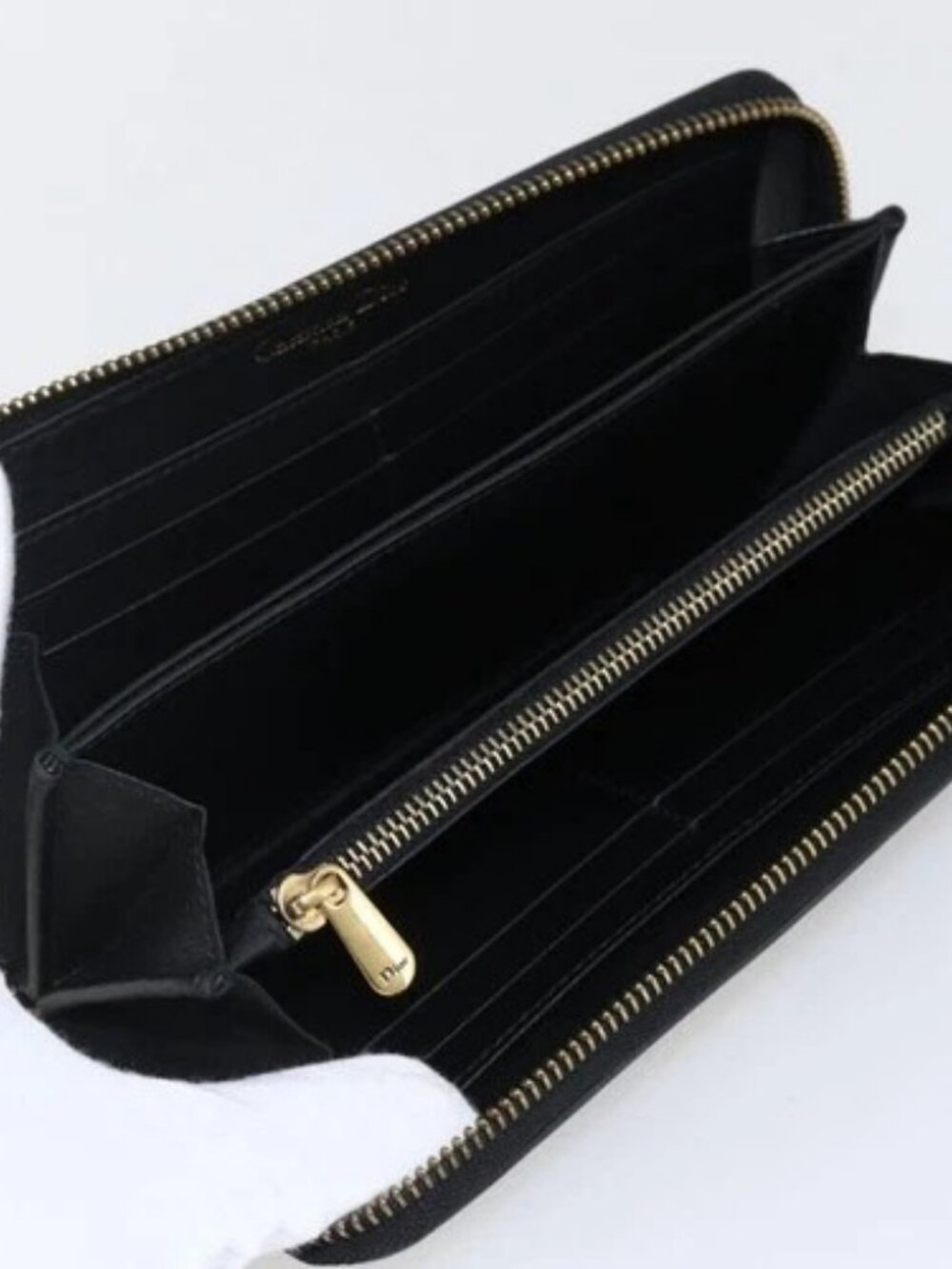 Christian Dior Round Long Wallet Leather Black Gold Auth am10801 - Picture 11 of 16